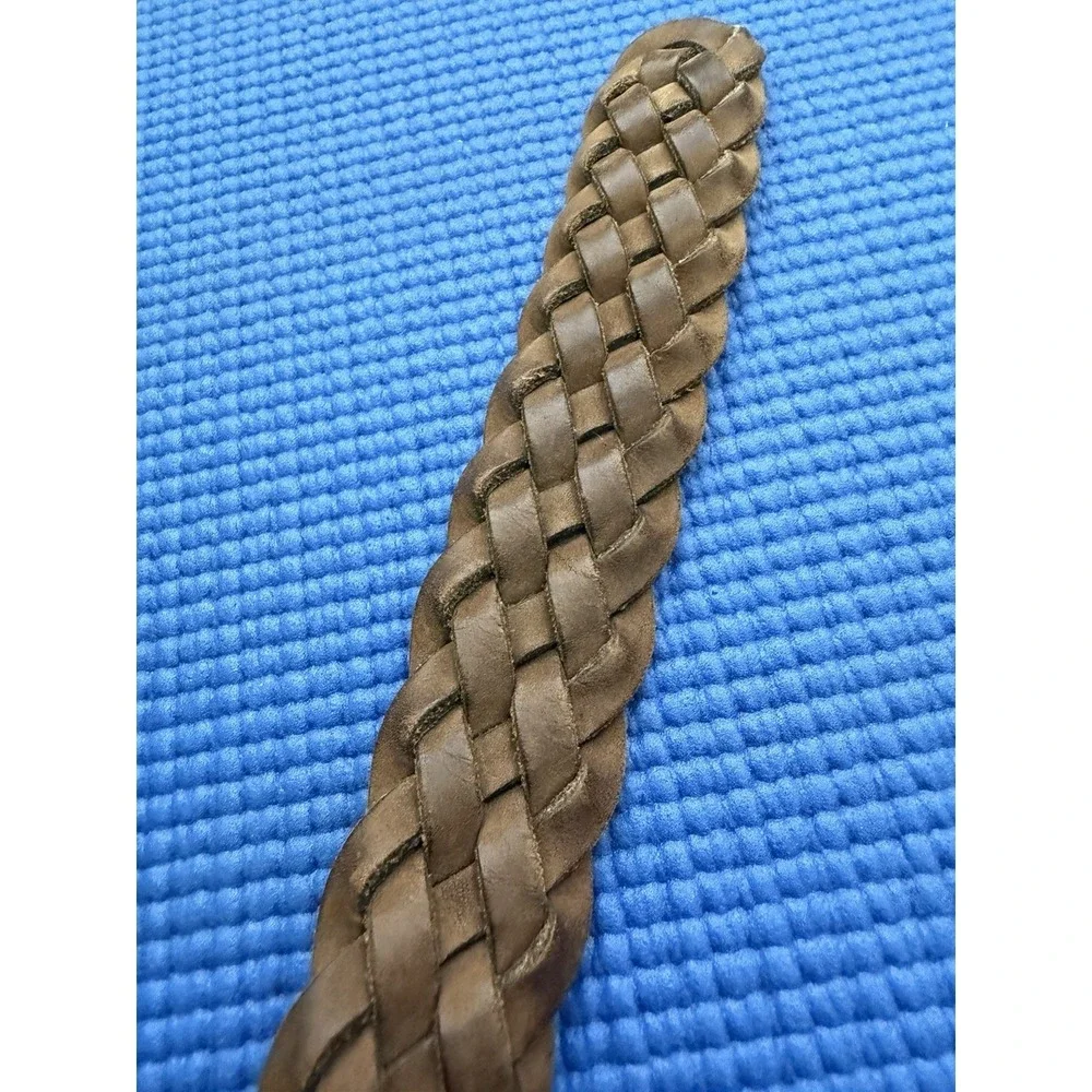Women's Brown Genuine Leather Braided Belt Size 38/90 Adjustable Buckle